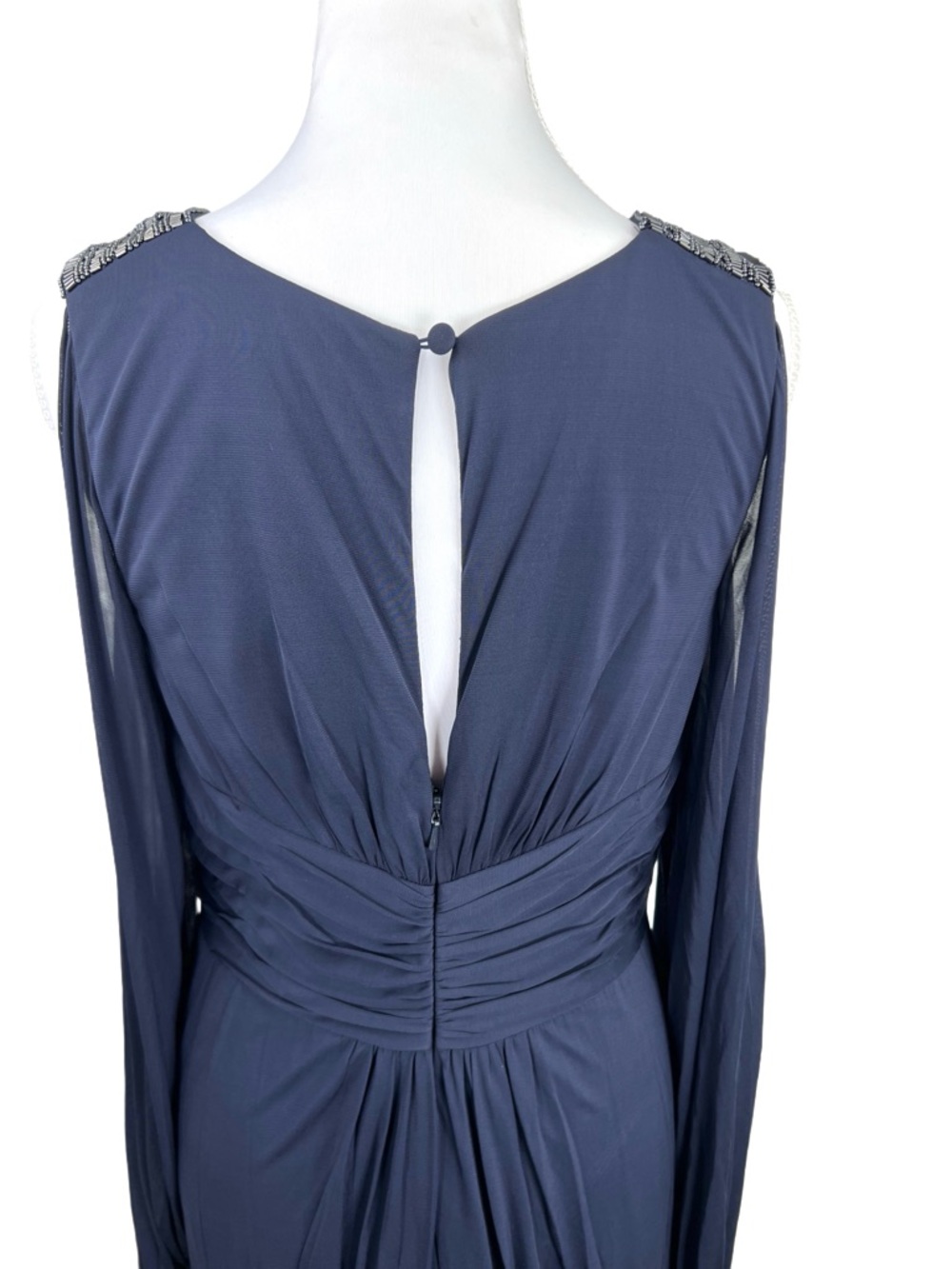 Aidan Mattox Navy Beaded Shoulder Long Sleeve Gown Mother of Bride Size 12 - Picture 7 of 10